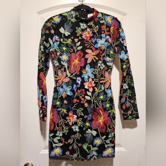 Floral Embroidered Black Dress - Picture 1 of 5